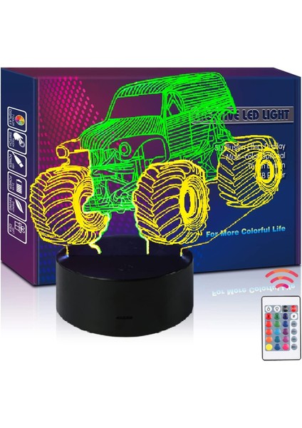 Poker Zarı Gece Lambası LED 3D Illüzyon USB Canavar Kamyon (Yurt Dışından)