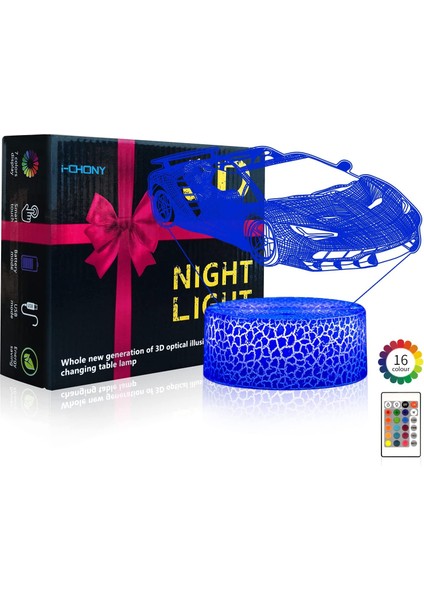 Çocuklar Için Kedi Hediye Kedi 3D Gece Lambası, 7 Co Spor Araba (Yurt Dışından)