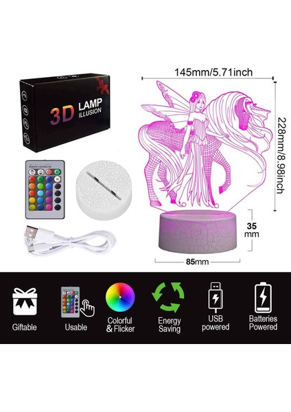 Çocuk Yatak Odası Için 3D Unicorn Gece Lambası, 16 Renk Ebeveyn (Yurt Dışından)