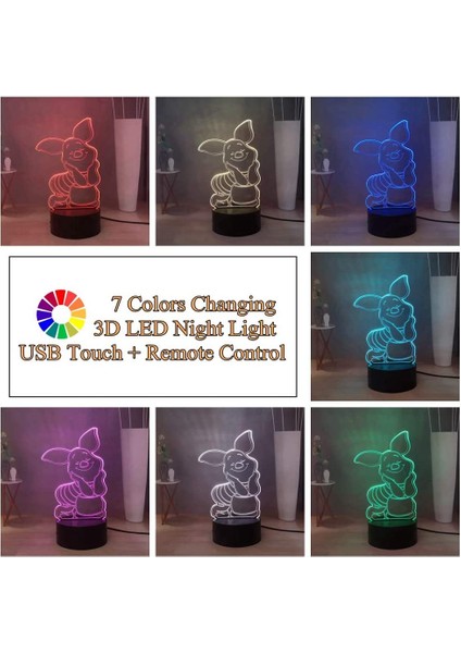 Winnie 3D LED Gece Lambası, Piglet 3D Acry Ebeveyn (Yurt Dışından)