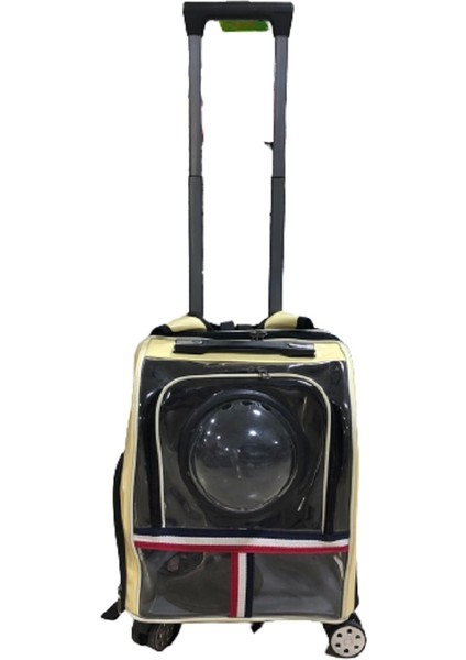 Kedi Köpek Kapsüllü Çekçekli Valiz Bej