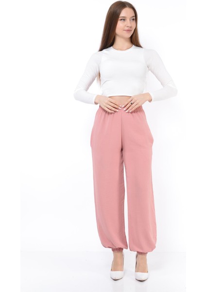 Kadın Beli Lastikli Şalvar Pantolon Toz Pembe fiyatları