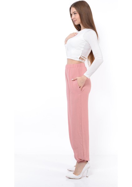 Kadın Beli Lastikli Şalvar Pantolon Toz Pembe modelleri