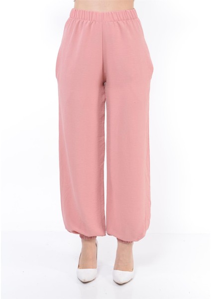 Kadın Beli Lastikli Şalvar Pantolon Toz Pembe fırsatları