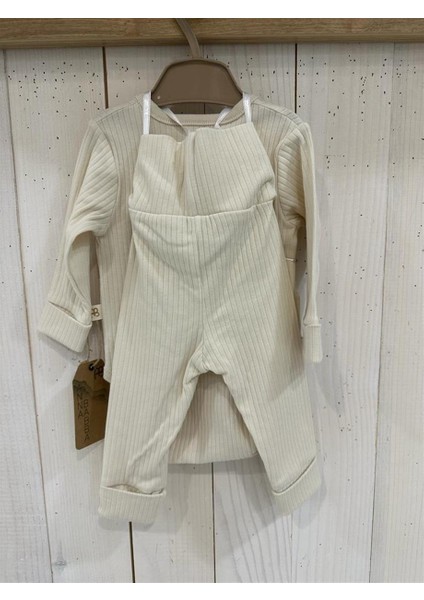 I Love Mom & Dad Çizgili Organik Kumaş 3'lü Unisex Bebek Şapka Zıbın Pantolon Takım