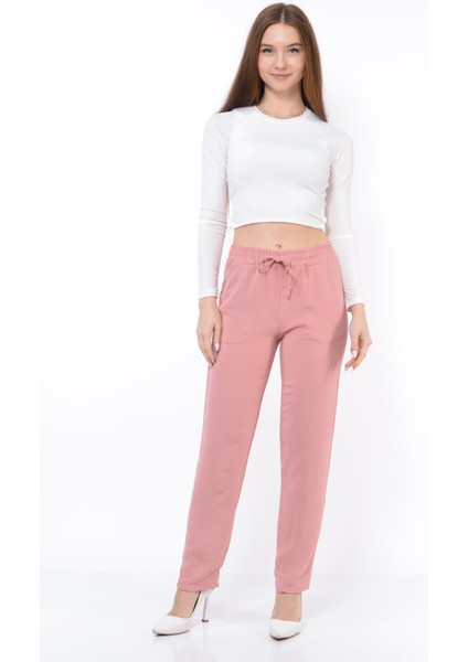 Kadın Beli Lastikli Aerobin Pantolon Toz Pembe