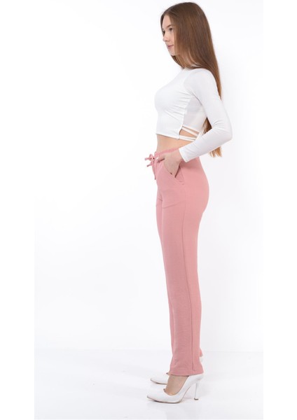Kadın Beli Lastikli Aerobin Pantolon Toz Pembe modelleri
