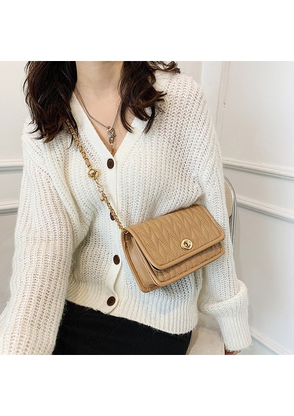 Zincir Moda Basit Doku Küçük Kare Çanta Tek Omuz Messenger Çanta (Yurt Dışından) modelleri