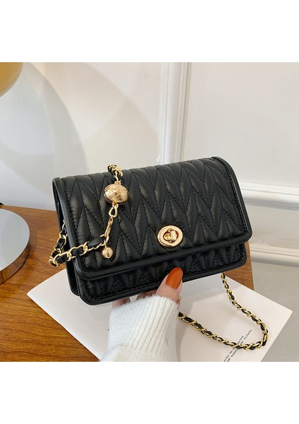 Zincir Moda Basit Doku Küçük Kare Çanta Tek Omuz Messenger Çanta (Yurt Dışından)