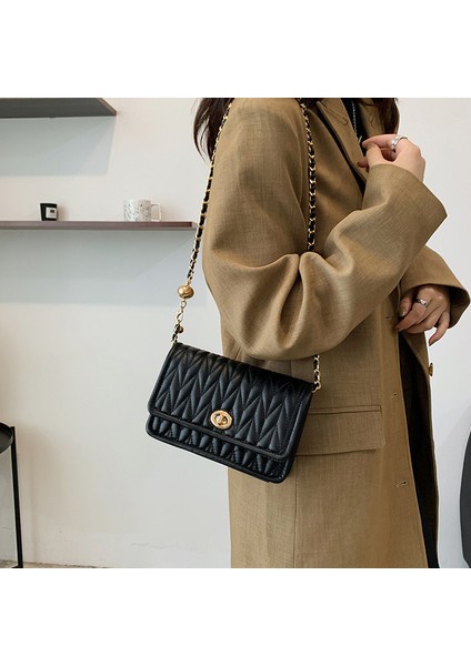 Zincir Moda Basit Doku Küçük Kare Çanta Tek Omuz Messenger Çanta (Yurt Dışından)