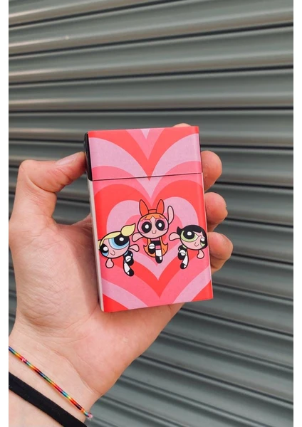 Powerpuff Girls Kırmızı Kalpler Standart Plastik Sigara Tabakası Kutusu