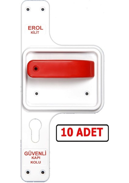 Güvenli ve Kırılmaz Bariyerli Kapı Kolu Beyaz Ayna-Kırmızı Kol 10 Takım