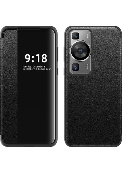 Mskk Akıllı Telefon Kılıfı Huawei P60/P60 Pro ile Uyumludur, [akıllı Uyanma/uyku] Flip Cover Pu Deri -Siyah (Yurt Dışından)