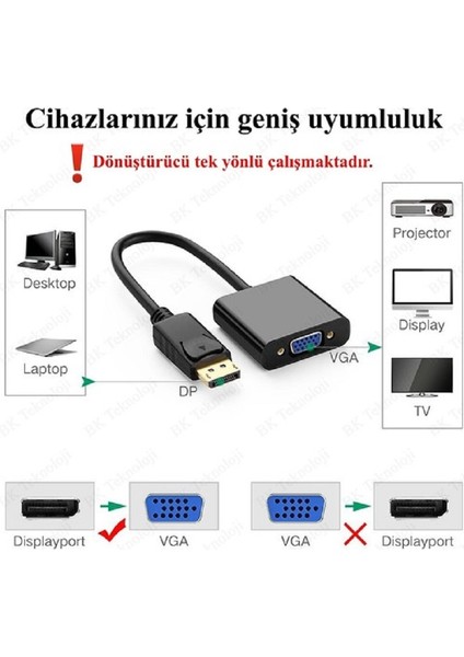 Güven Sitem Dısplay Port To VGA Çevirici Dönüştürücü Adapter