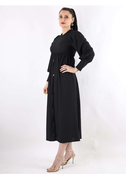 Önden Düğme Detaylı Elbise Siyah
