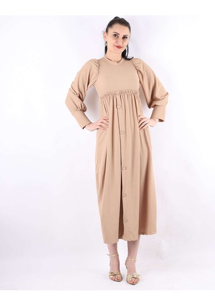 Önden Düğme Detaylı Elbise Bej fiyatları