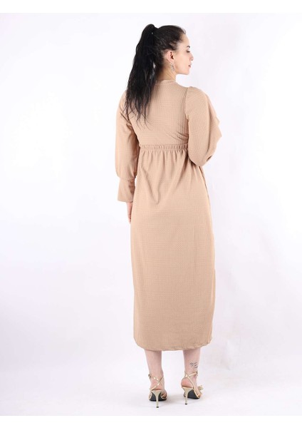 Önden Düğme Detaylı Elbise Bej fırsatları