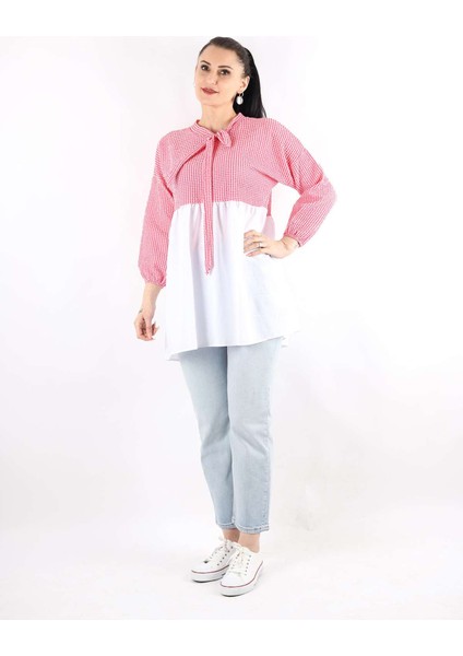 Gofre Desen Bağcıklı Tunik Fuşya