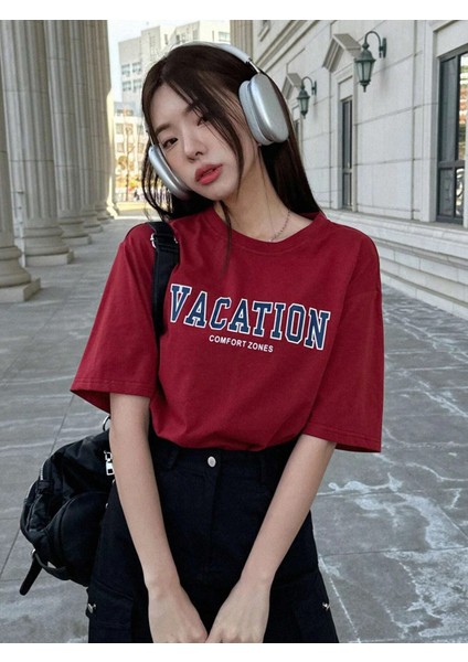 Kadın Vacation Baskılı Oversize T-Shirt