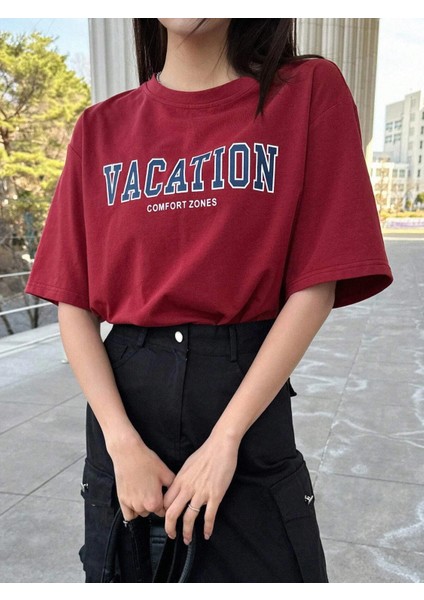 Kadın Vacation Baskılı Oversize T-Shirt