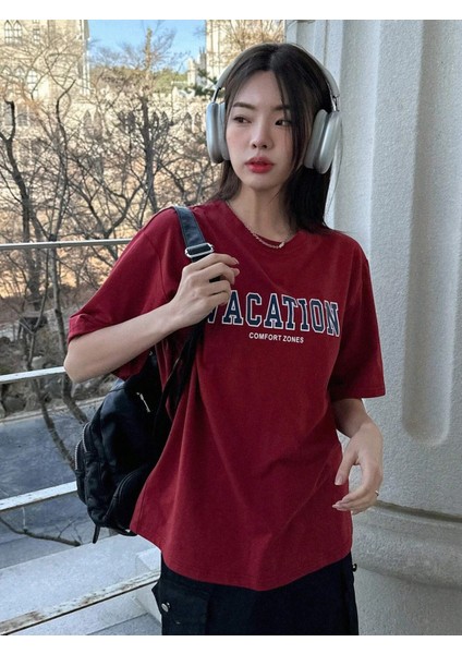 Kadın Vacation Baskılı Oversize T-Shirt