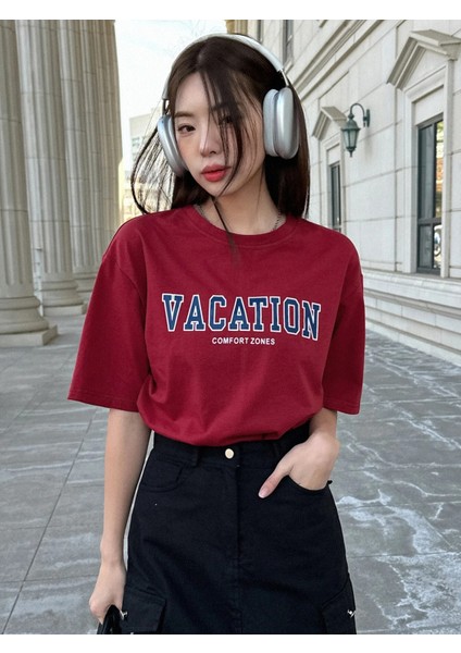 Kadın Vacation Baskılı Oversize T-Shirt