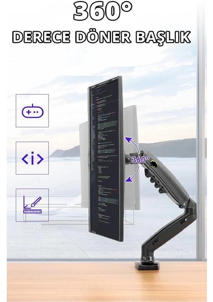 19'' Inç LCD LED Monitör Masa Üstü Full Hareketli Askı Aparatı