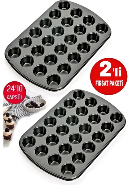 Tilbe Home Muffin Kalıbı 24'Lü Mini Cupcake Fırın Kapsülü Kek Browni Kekstra Kurabiye Kalıbı Muffin Baking Pan