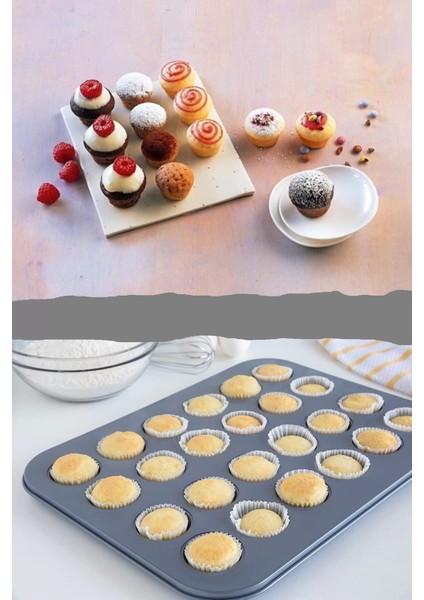 Tilbe Home Muffin Kalıbı 24'Lü Mini Cupcake Fırın Kapsülü Kek Browni Kekstra Kurabiye Kalıbı Muffin Baking Pan