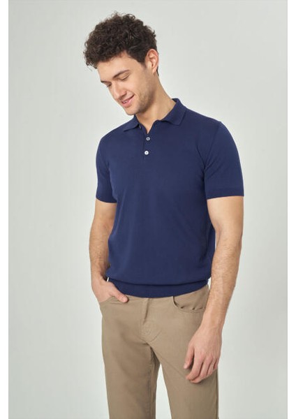 Basic Polo Yaka Lacivert Triko Erkek T-Shirt TR23Y23106_39 fırsatları
