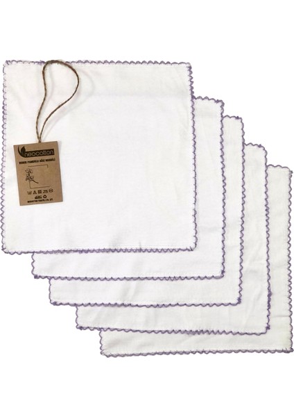 Çift Katlı Oyalı Pamuklu 5'li Bebek Bakım Mendili (22X22 Cm)