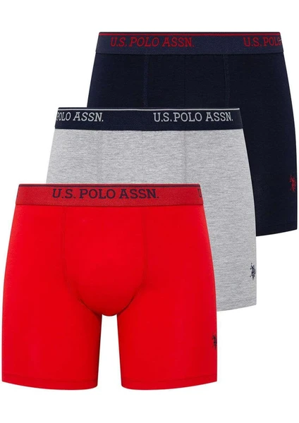 U.S. Polo Assn. 80454 Erkek 3'lü Uzun Paçalı Boxer-Kırmızı&grimelanj&lacivert