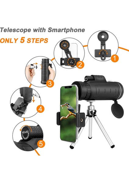 1pc Teleskop Monoküler Gece Görüşü Teleskopik Braketli Ve Üniversal Klipsli Siyah 40x60 (Yurt Dışından) indirimleri