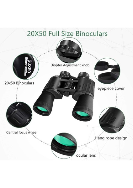 1pc Yüksek Güçlü Hd Zayıf Işık Gece Görüşlü Su Geçirmez Dürbün Yeni Siyah 20x50 Cm(Yurt Dışından) indirimleri