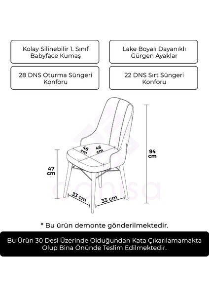 Concept Pare Serisi  Babyface Ithal Kumaş 6 Adet Sandalye Beyaz Gürgen Ayak Gold Halkalı