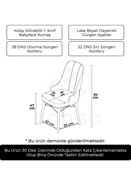 Concept Pare Serisi Babyface Kumaş 6 Adet Sandalye Siyah Gürgen Ayak Gümüş Halkalı fiyatları