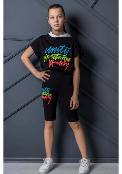 Pina Kids Kız Çocuk Ikili Takım Kapişonlu Tshirt ve Tayt