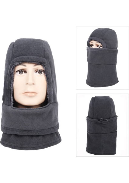 Maskeli Kışlık Rüzgar Geçirmez Şapka (Gri) (Yurt Dışından)