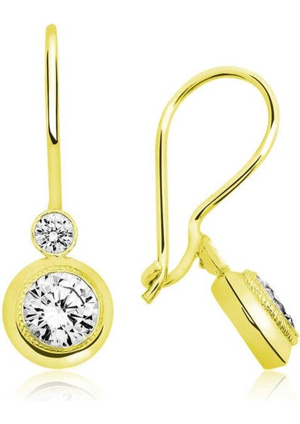 Gümüş Gold Sallantılı Tek Taş Küpe