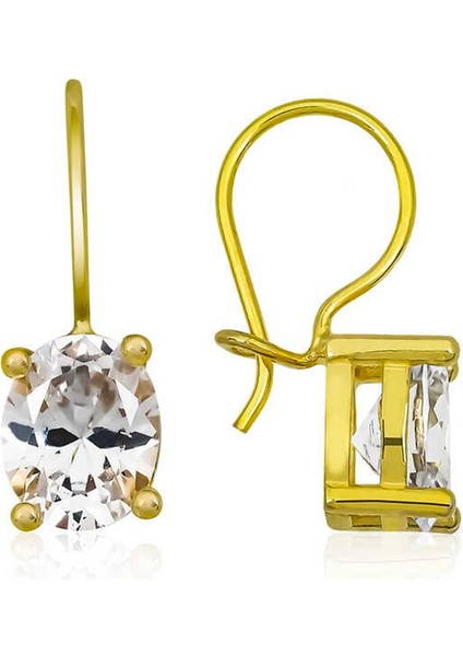 Gümüş Gold Sallantılı Oval Damla Küpe