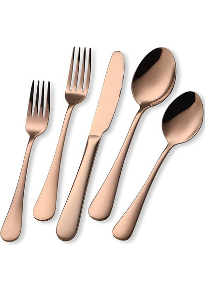 20 Adet Paslanmaz Çelik Ayna Çatal Bıçak Seti 4 Kişilik Pembe Altın (Yurt Dışından)