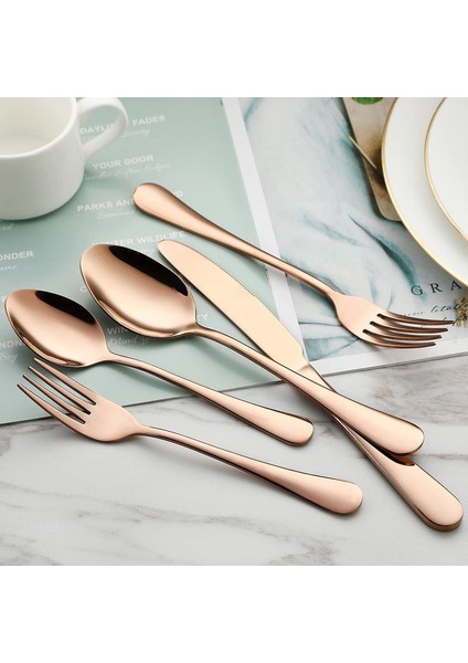 20 Adet Paslanmaz Çelik Ayna Çatal Bıçak Seti 4 Kişilik Pembe Altın (Yurt Dışından) fiyatları