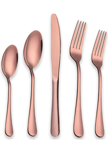 40 Adet Paslanmaz Çelik Ayna Çatal Bıçak Seti 8 Kişilik (Parlak Gül Altın) (Yurt Dışından)