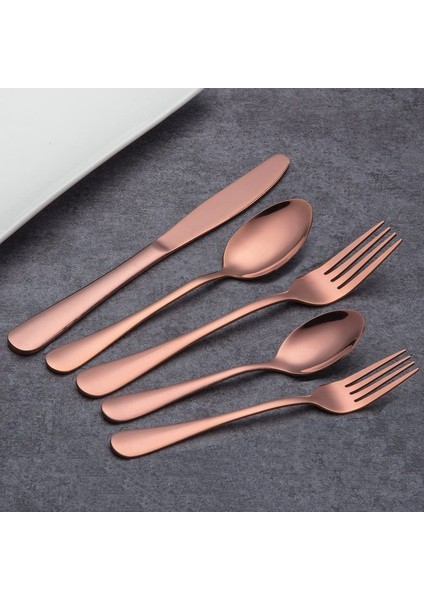 40 Adet Paslanmaz Çelik Ayna Çatal Bıçak Seti 8 Kişilik (Parlak Gül Altın) (Yurt Dışından) fiyatları