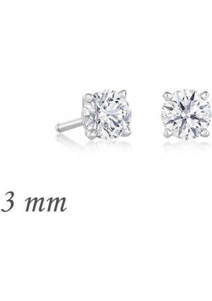 Gümüş Yuvarlak Tek Taş Zirkon Küpe - 3 Mm