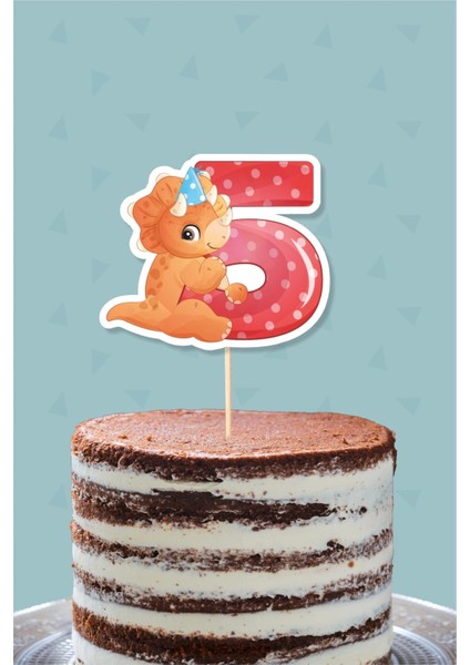 Baby Dinozor Teması 5 Yaşında Pasta Süsü *kalın Kağıt