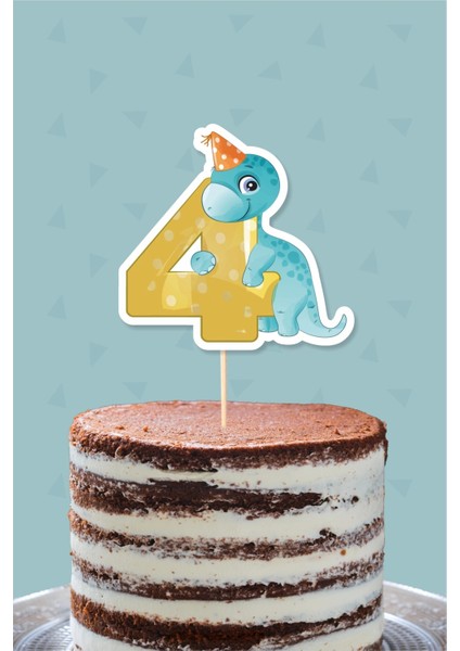Baby Dinozor Teması 4 Yaşında Pasta Süsü *kalın Kağıt