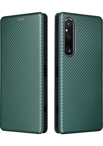 Sony Xperia 1 V Stand Pu Deri Telefon Kılıfı Karbon Fiber Doku Kartı Tutucu Telefon Kapağı (Yurt Dışından)