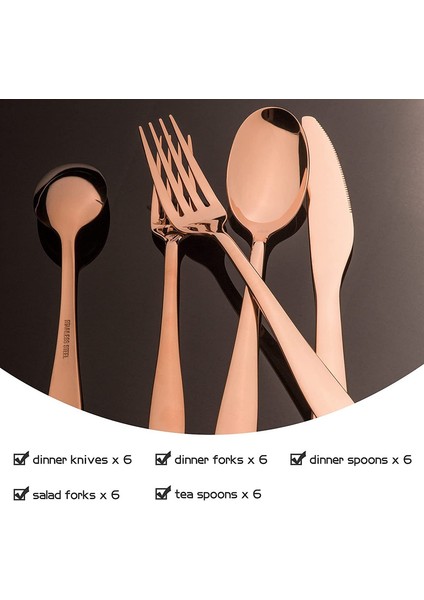 30 Adet Paslanmaz Çelik Ayna Cilalı 6 Kişilik Çatal Bıçak Seti (Pembe Altın) (Yurt Dışından) modelleri
