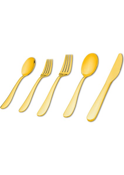 15 Adet Paslanmaz Çelik Ayna Cilalı 3 Kişilik Çatal Bıçak Seti (Altın Titanyum) (Yurt Dışından)